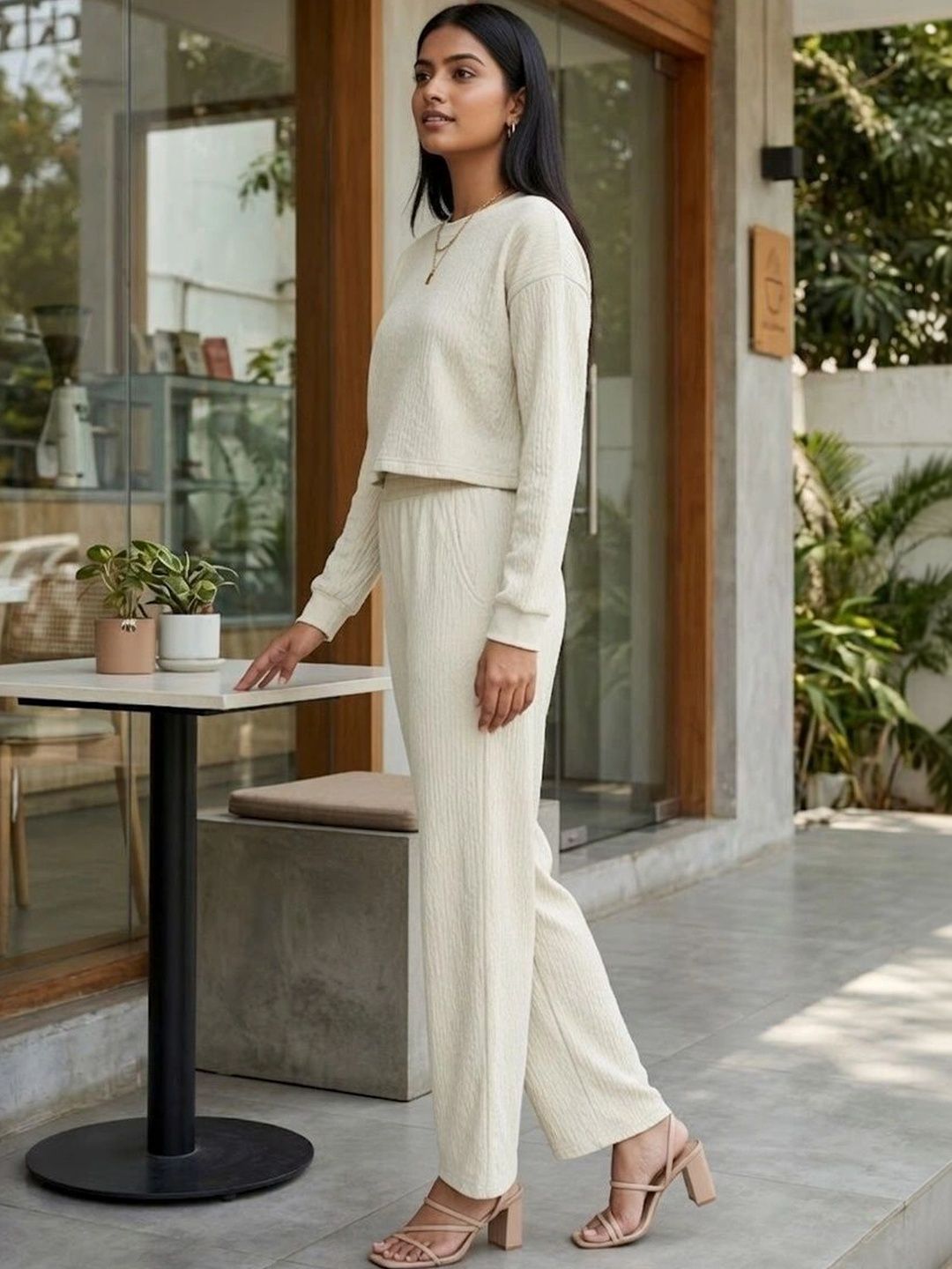 Merira Self Design Sweater with Palazzos