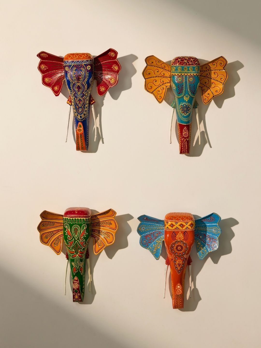 Atrangi Studio Atrangi Studio Set Of 4 Green & White Printed Elephant Wall Decor