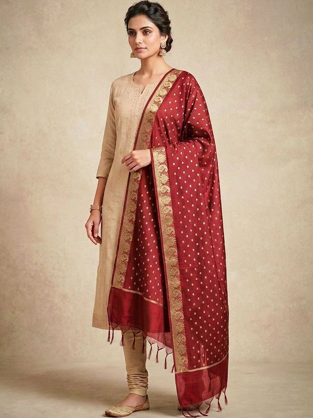 The SDF India Ethnic Motifs Woven Design Dupatta with Zari