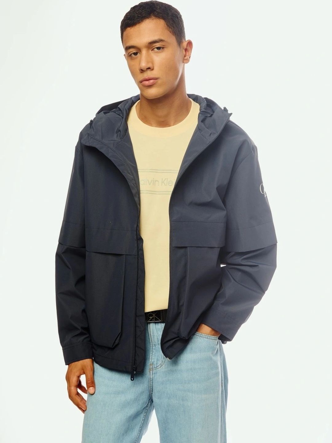 Calvin Klein Jeans Men Brand Logo Lightweight Open Front Jacket