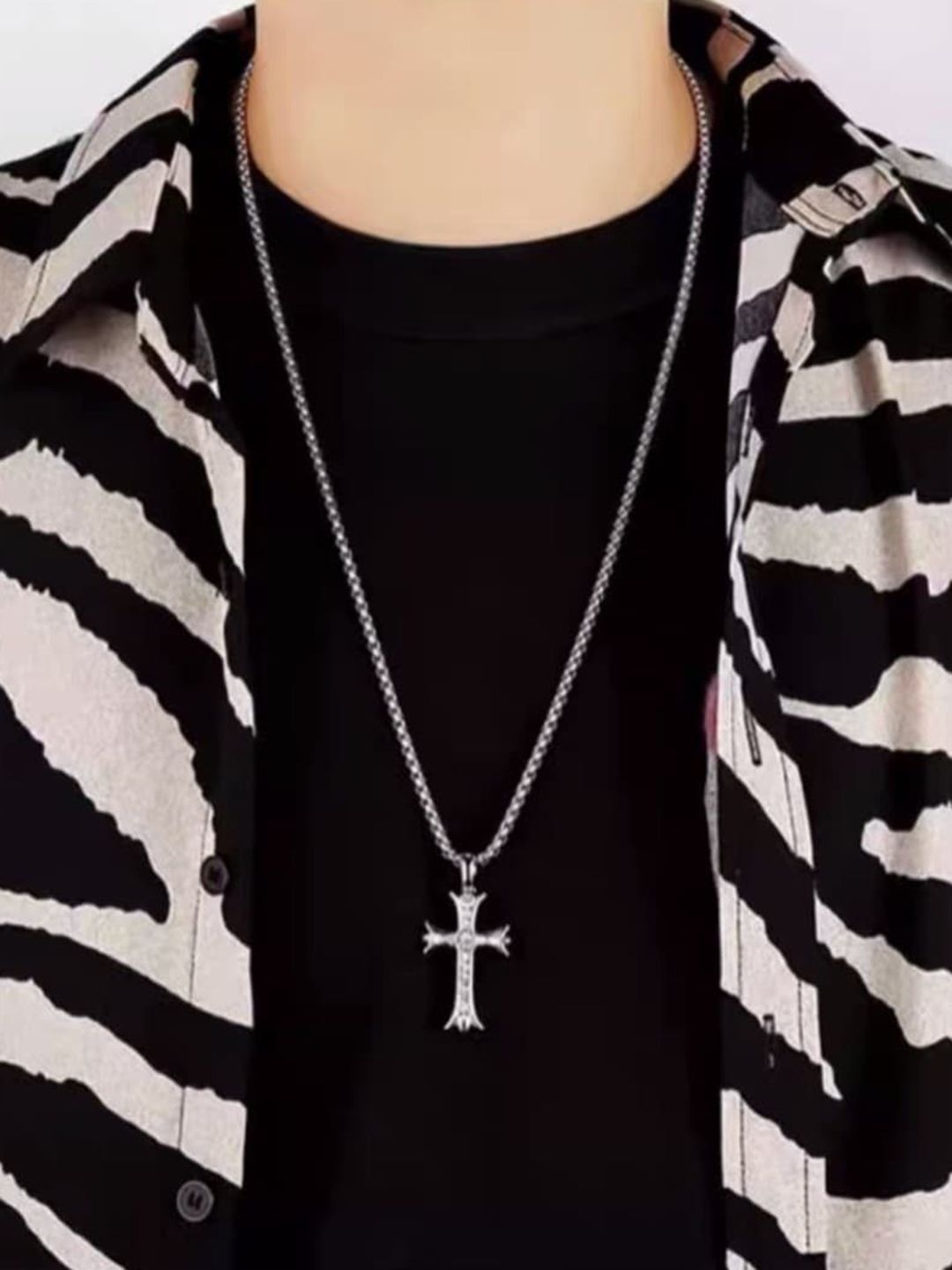 SALTY Men Silver-Plated Stainless Steel Contemporary God Bless Charm Pendant with Chain