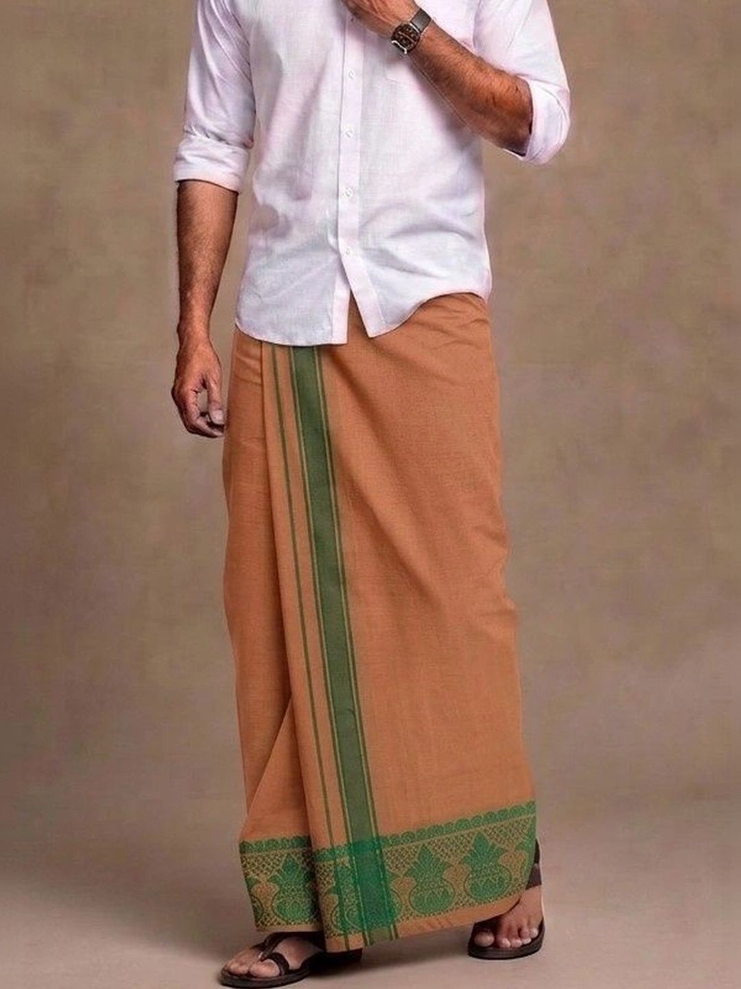 Sharan Elegance Men Striped Cotton Dhoti Dhotis