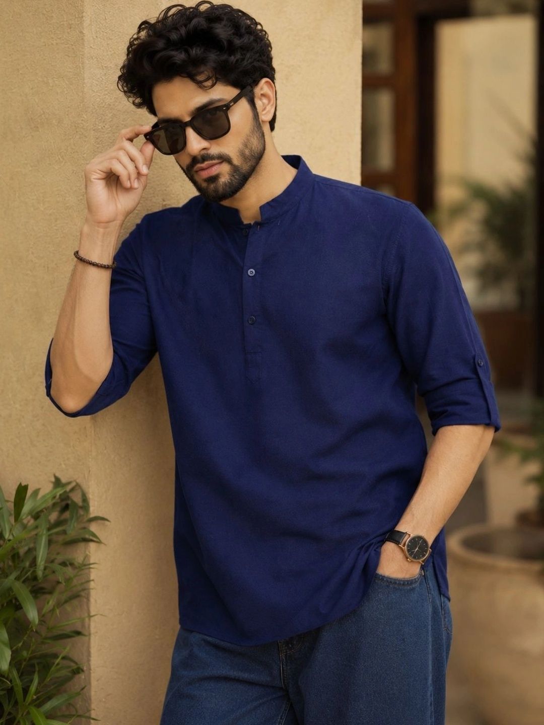 See Designs Pure Cotton Mandarin Collar Thread Work Short Kurta