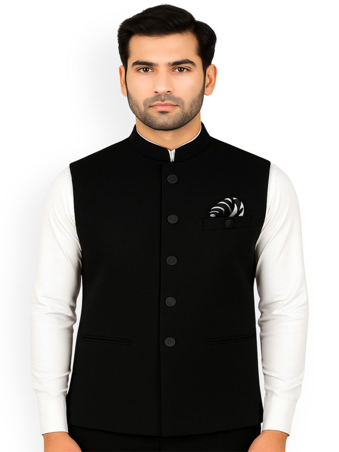 RISANI Men Solid Nehru Jacket With Pock Square