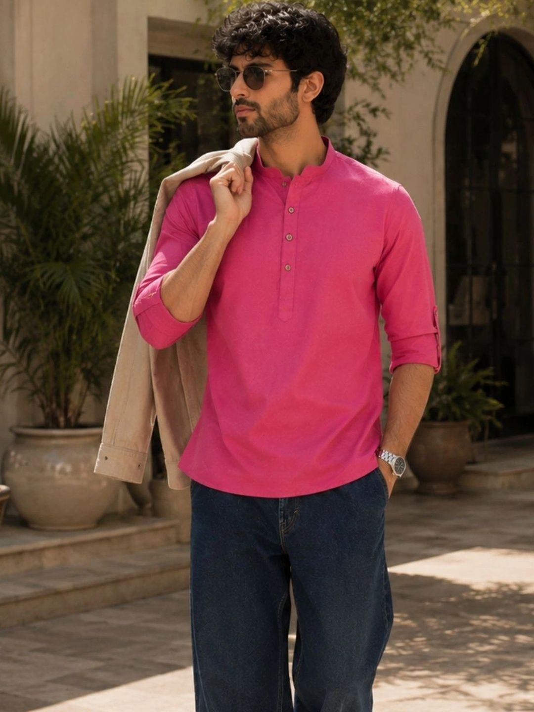 See Designs Cotton Mandarin Collar Straight Short Kurta