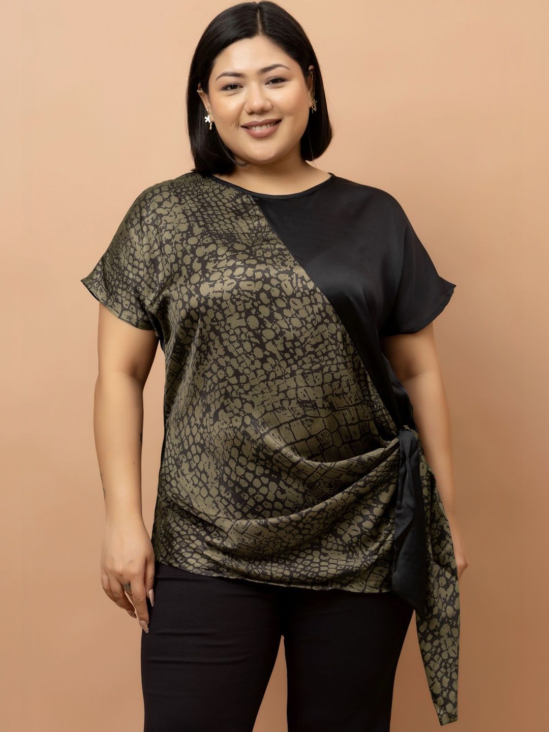 PURYS PLUS PURYS PLUS Animal Print Satin Top