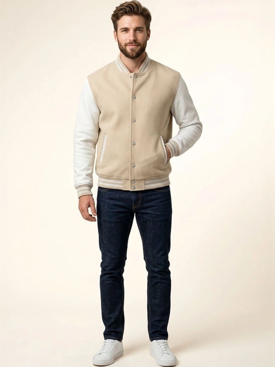 Besick Men Colourblocked Varsity Jacket