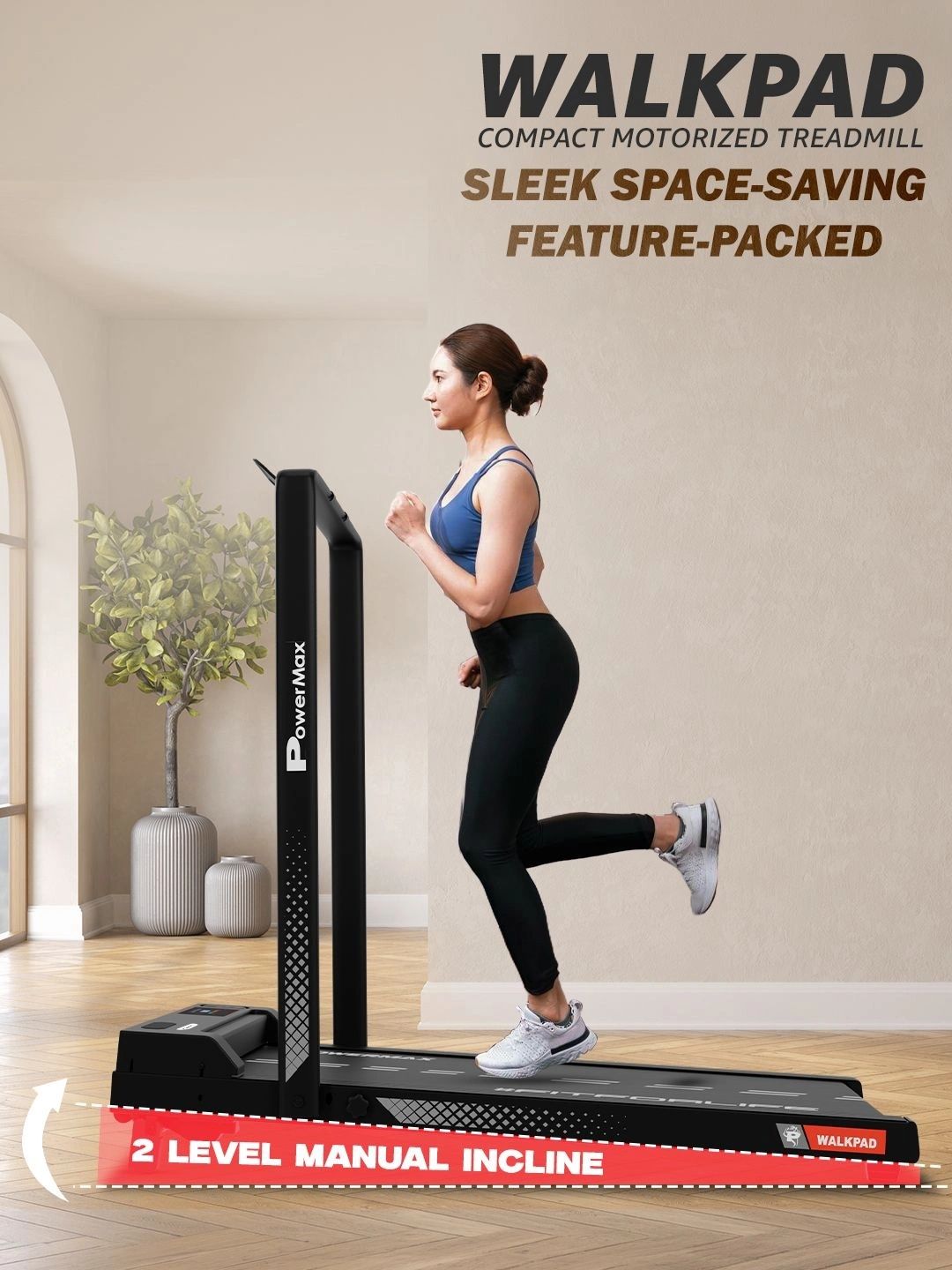 PowerMax Fitness PowerMax Fitness Walking Pad 3HP Foldable Treadmill for Home Gym Workout
