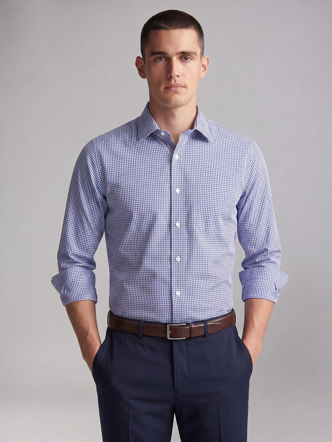 Van Heusen Men Slim Fit Micro Checked Pure Cotton Formal Shirt