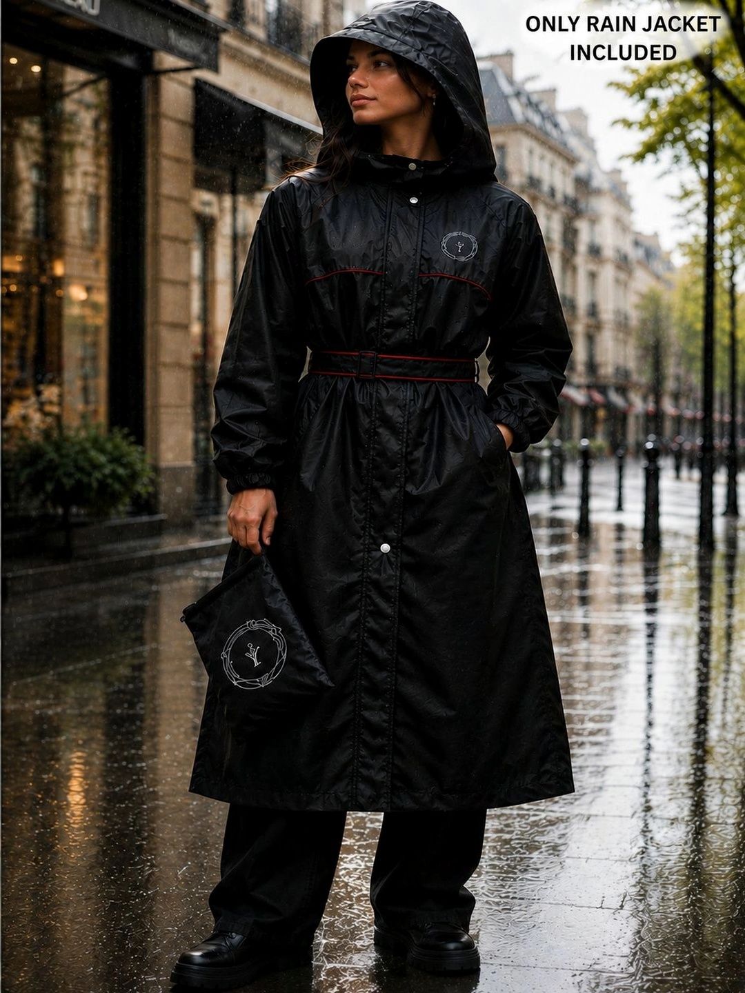 YOU 8 Waterproof Hooded Long Raincoat with Carry Pouch