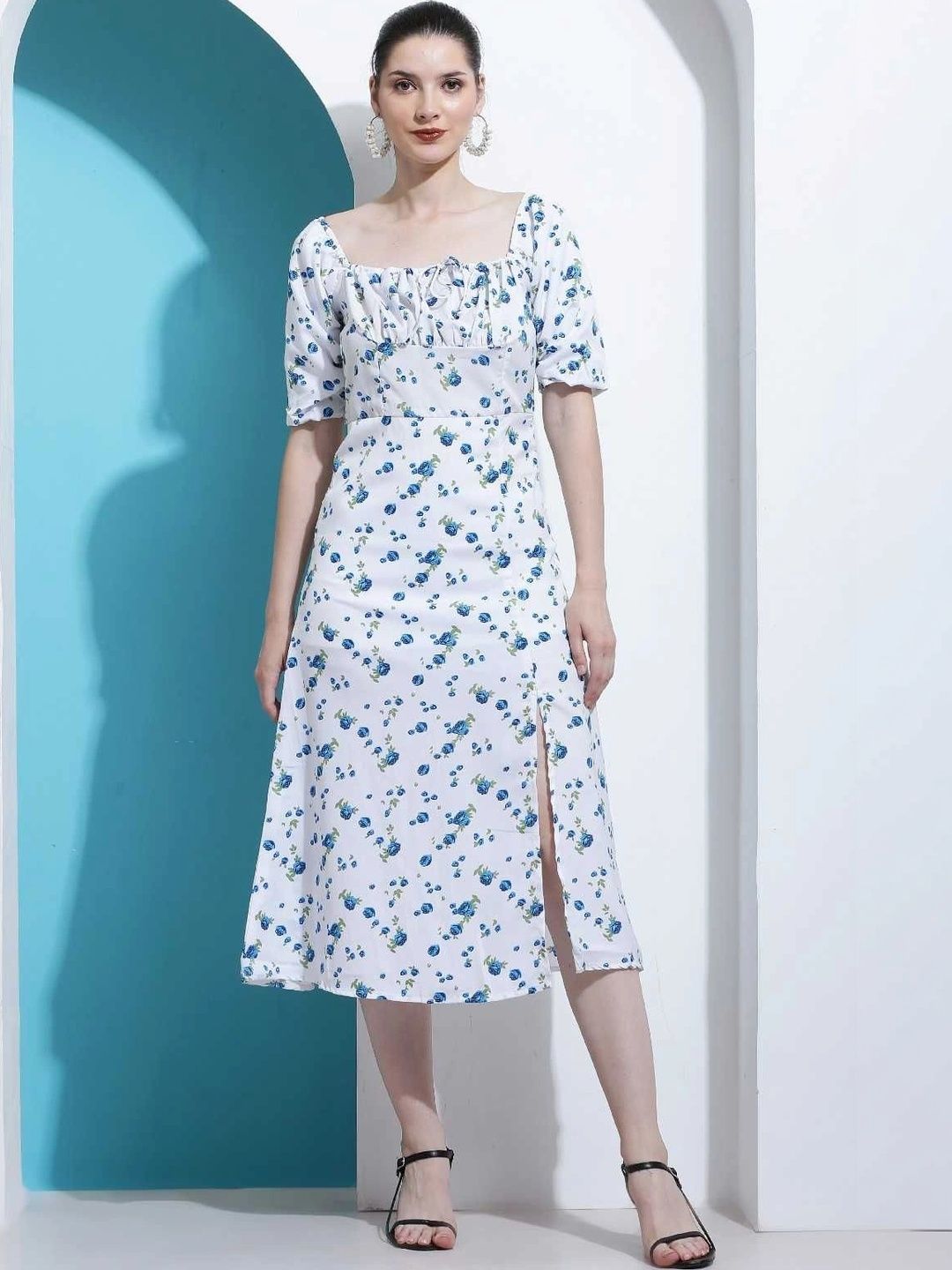 ZESHE MESHE Floral Print A-Line Midi Dress