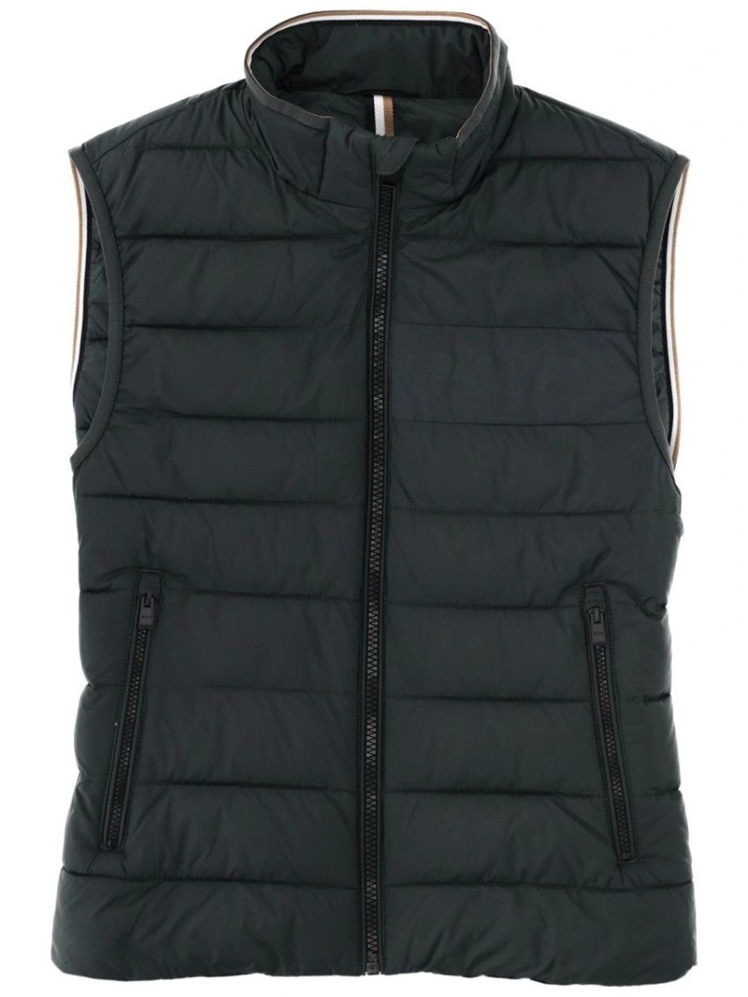 BOSS Dark Green Quilted Band Collar Top
