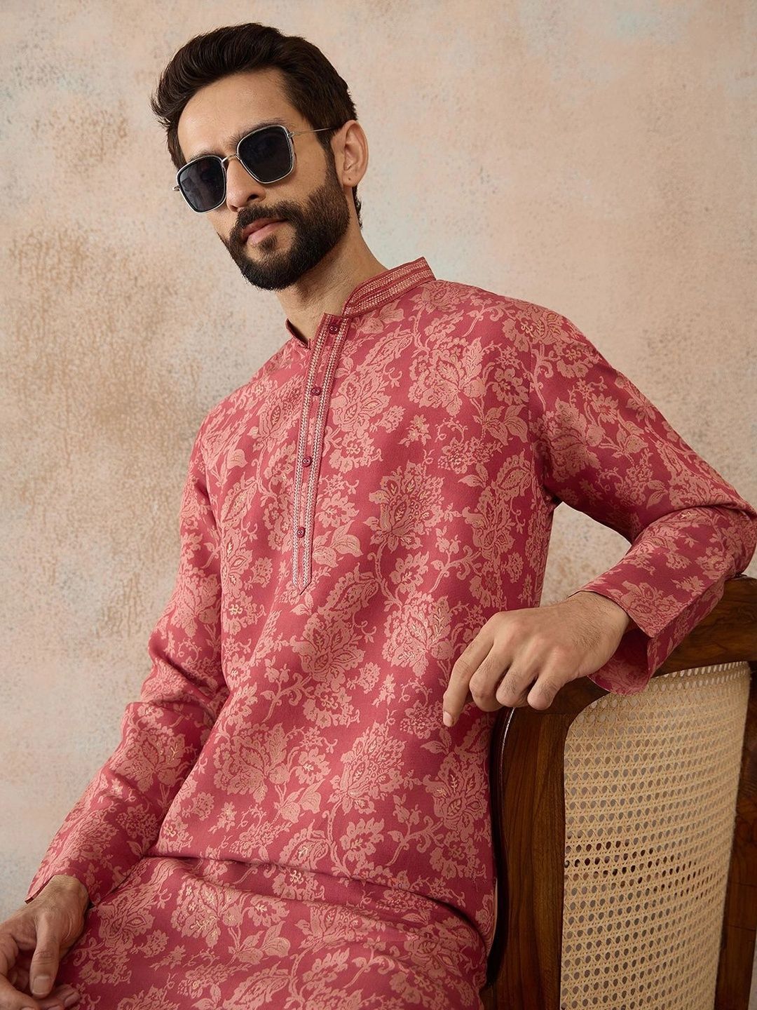 Ethnic Bay Ethnic Bay Men Ethnic Motifs Printed Regular Kurta with Trousers