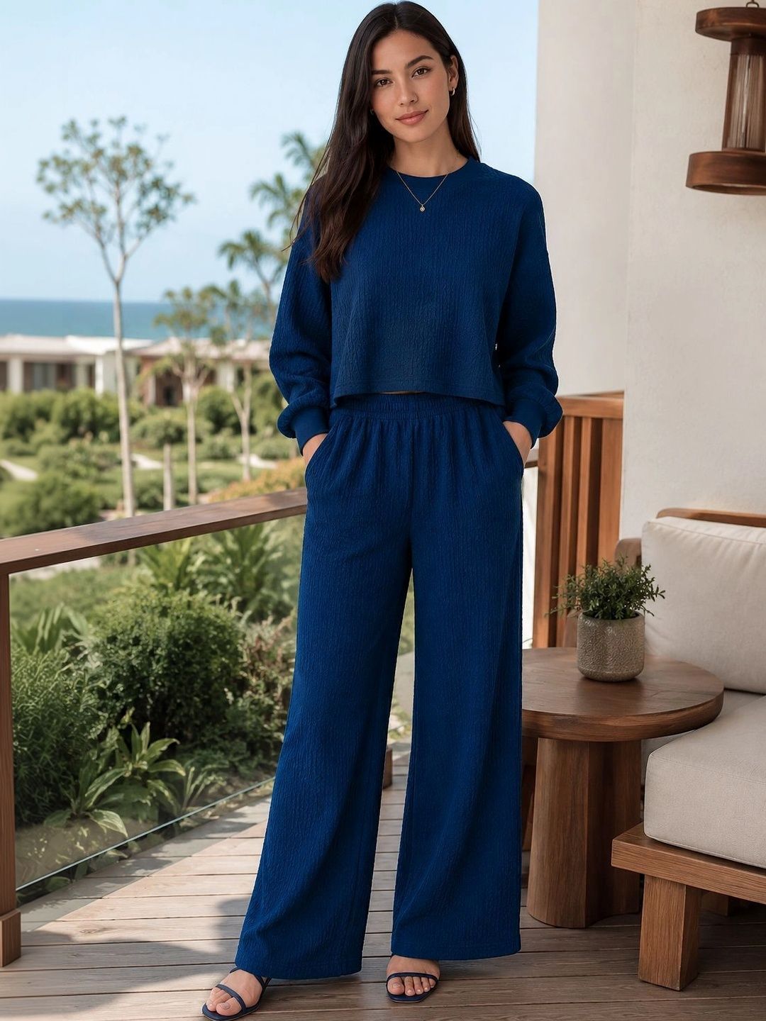 Merira Merira Self Design Sweatshirt with Palazzos