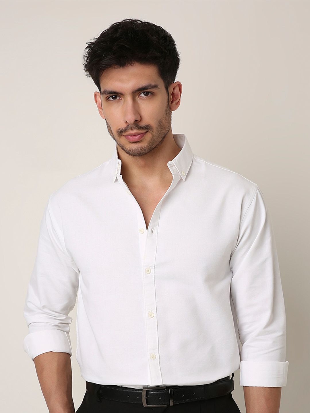 Blnk Men Relaxed Fit Solid Button-Down Collar Cotton Casual Shirt