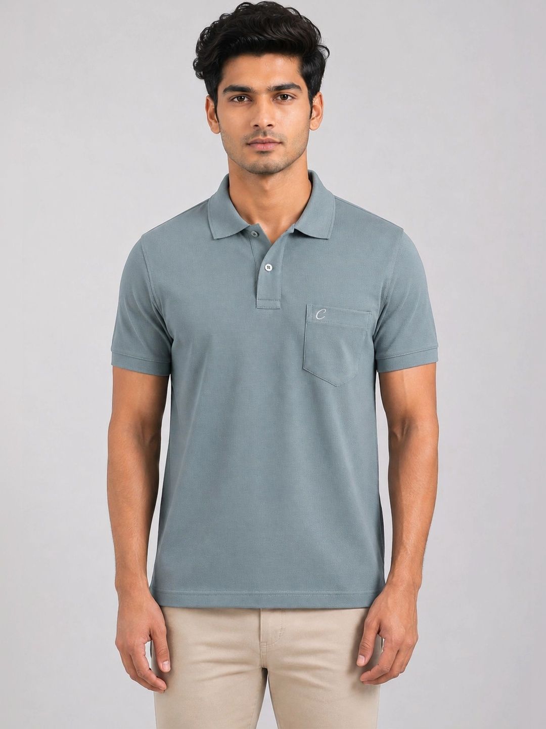 Camey Men Polo Collar Pockets T-shirt