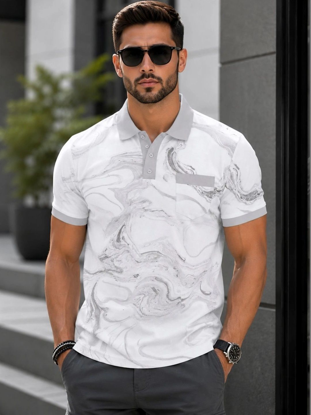 BOLD VIEW Men Printed Polo Collar Pockets T-shirt