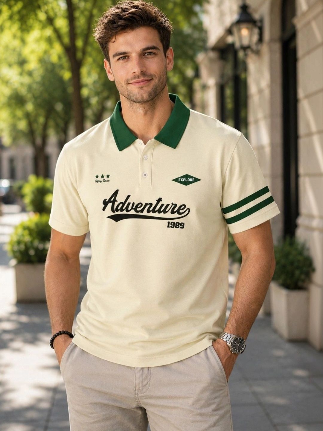 HERE&NOW Men Typography Printed Polo Collar T-shirt