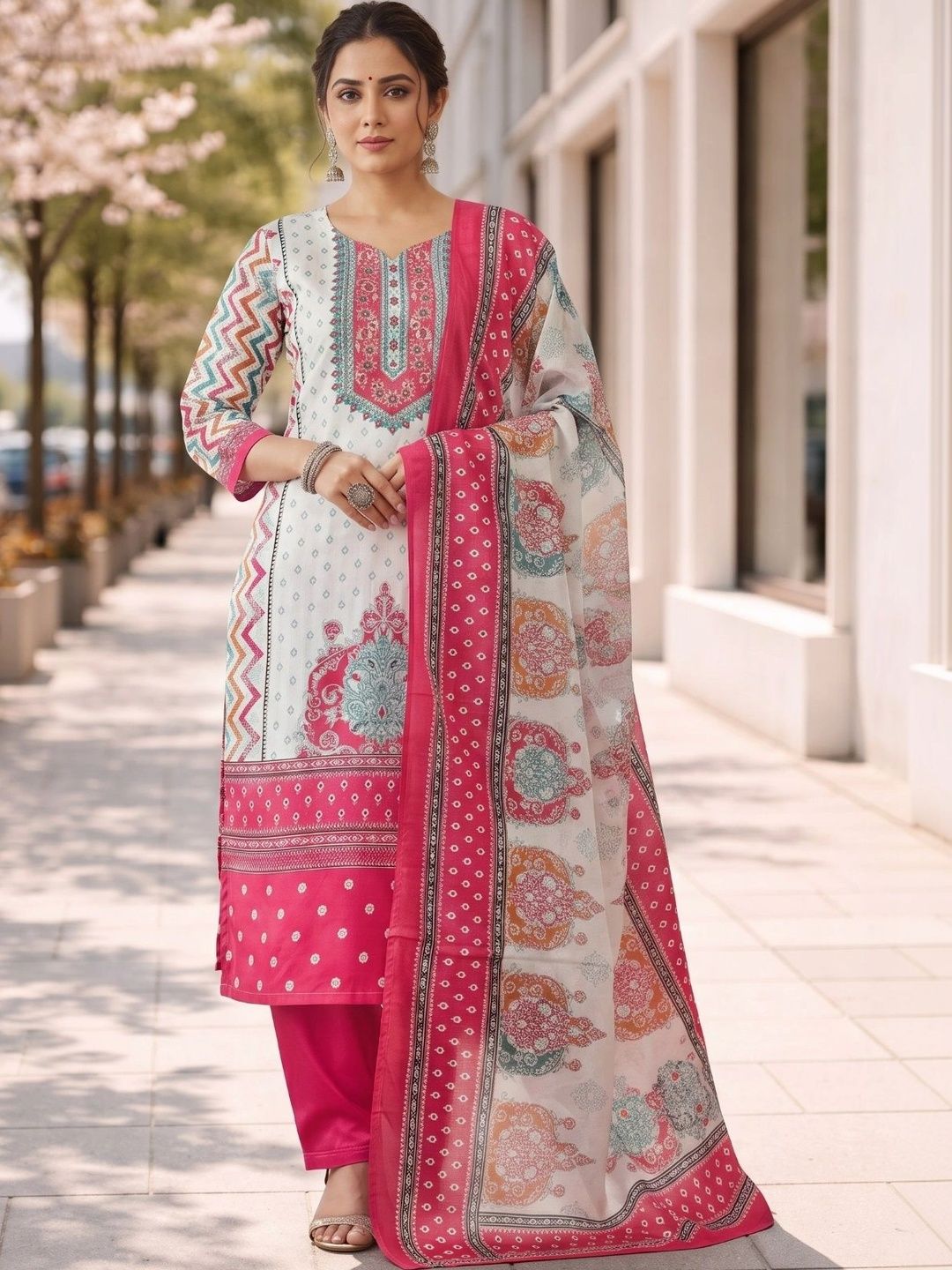 India Cloth Factory Women Ethnic Motifs Printed Regular Kurta with Trousers & With Dupatta