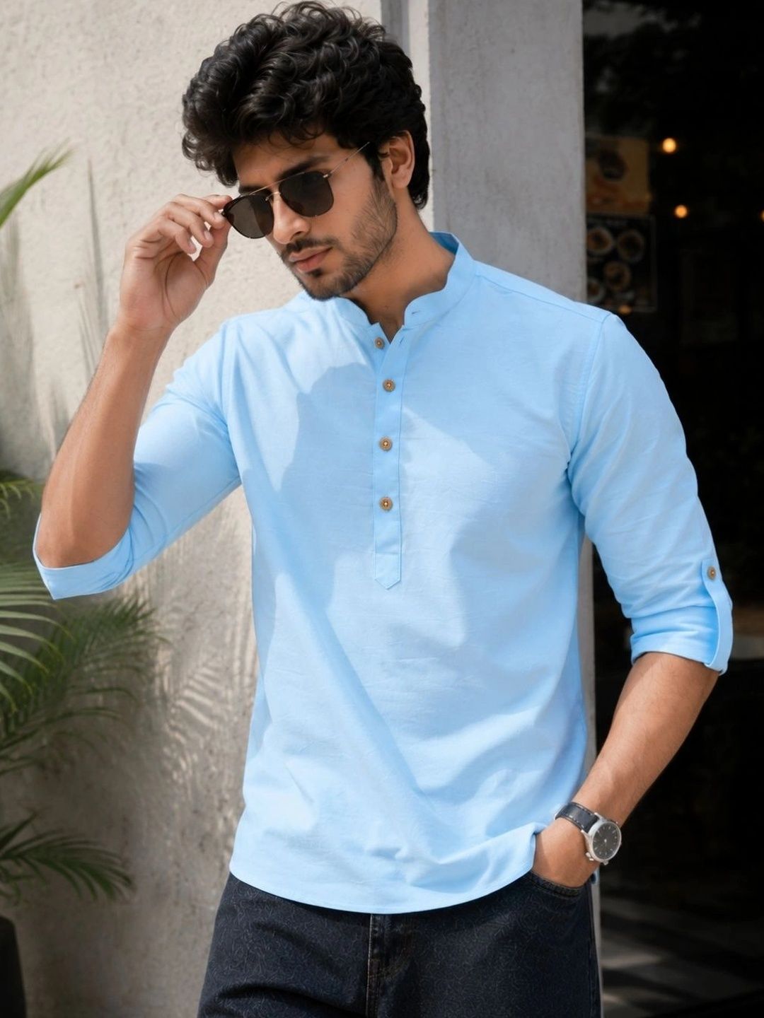See Designs Men Mandarin Collar Roll-Up Sleeves Republic Day Republic Day Kurta