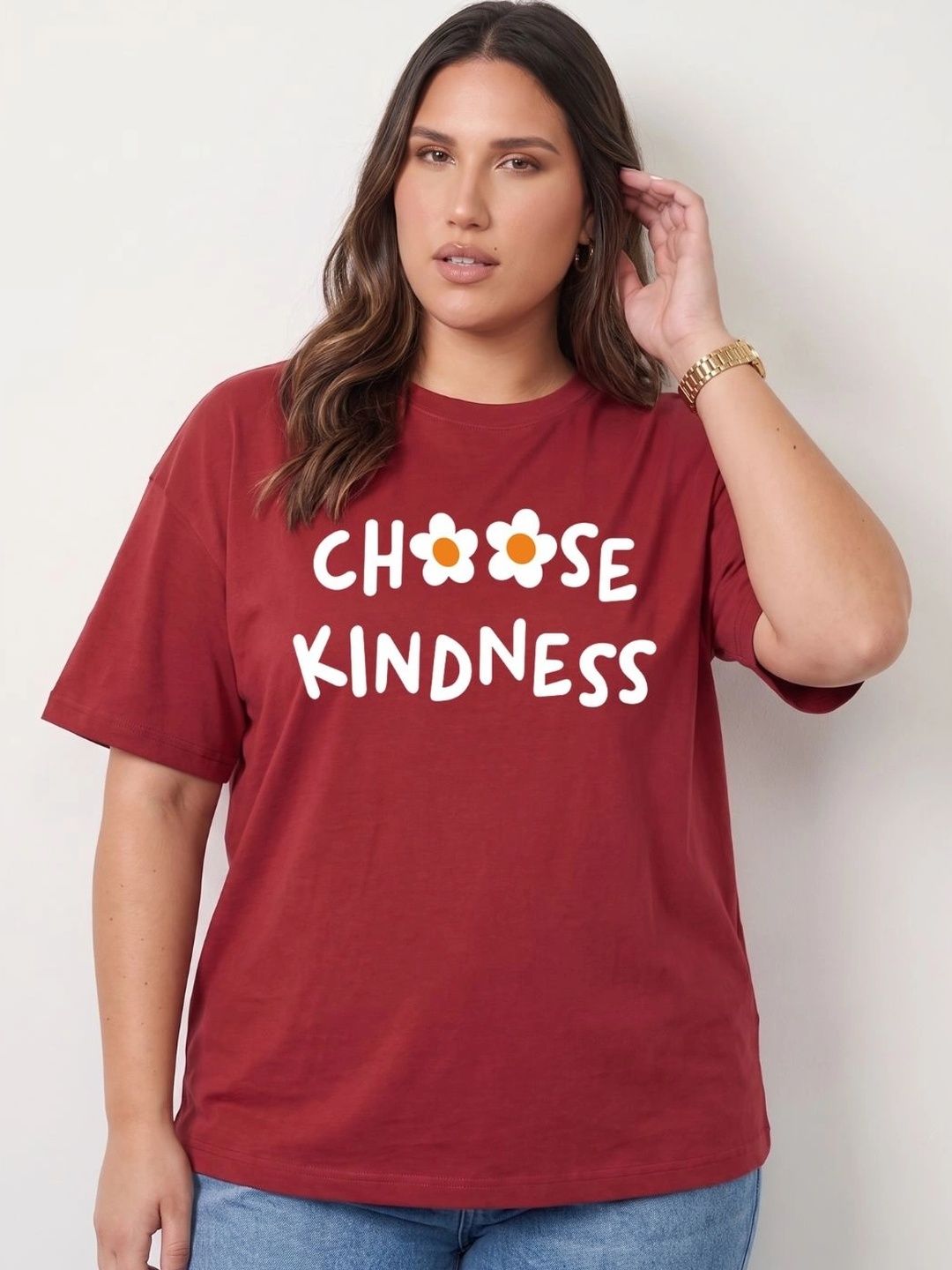 Toodle Plus Plus Size Women Typography Printed T-shirt