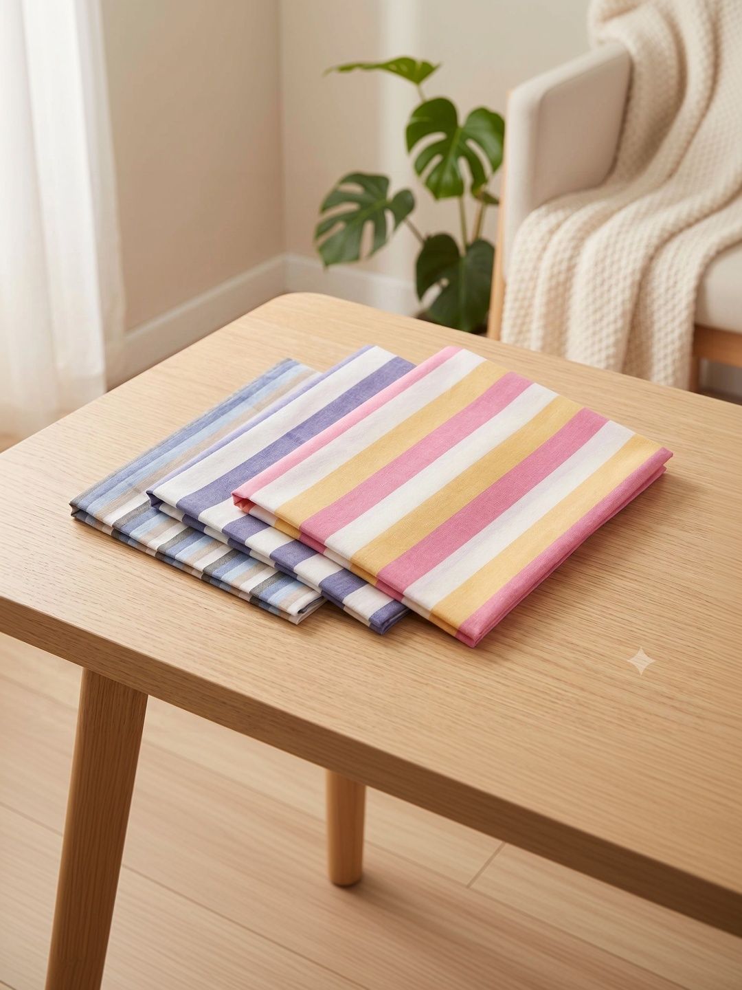 Hornbill Enterprises Hornbill Enterprises Blue Set of 3 Striped Blanket