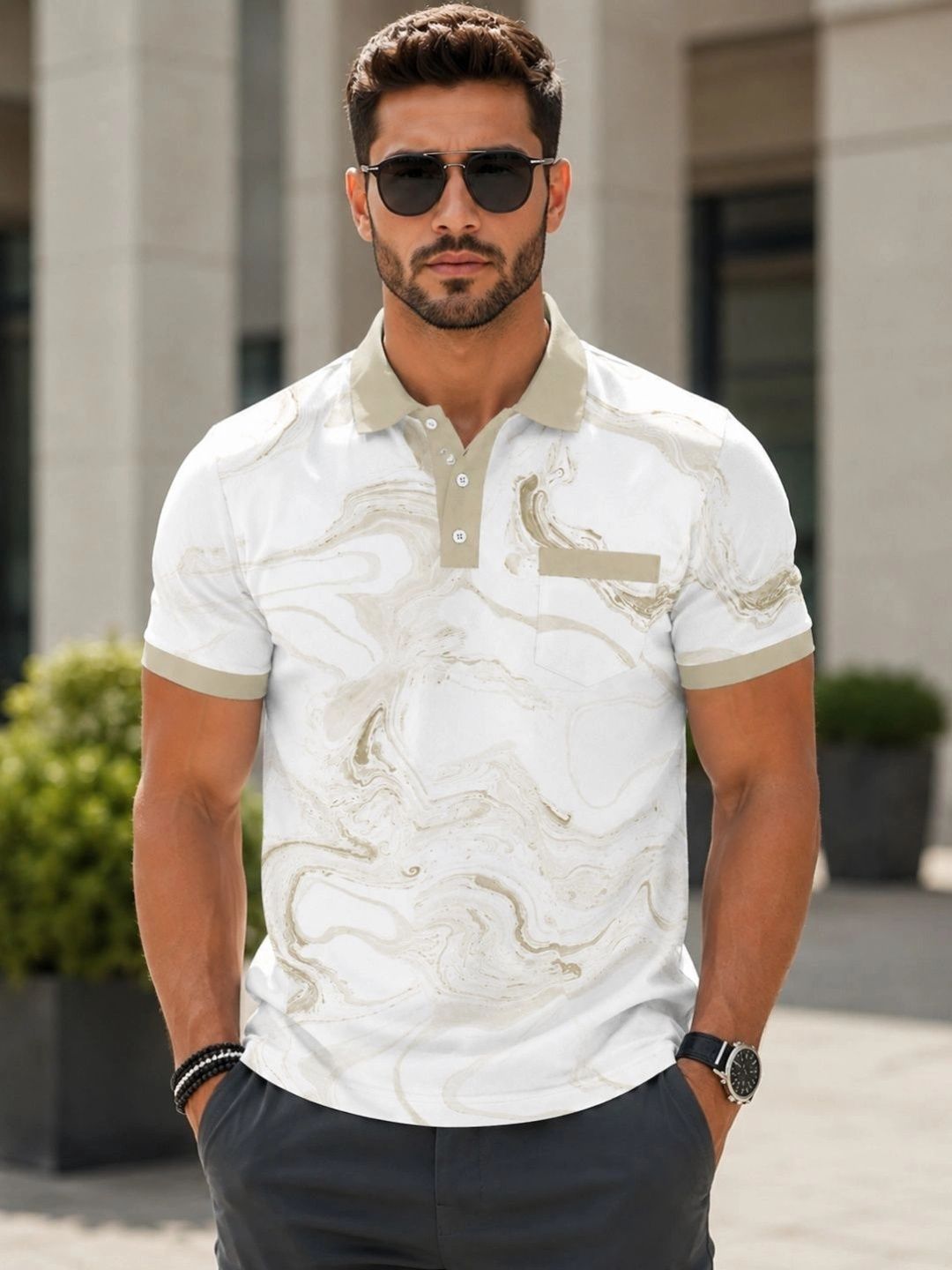 BOLD VIEW Men Printed Polo Collar Pockets T-shirt