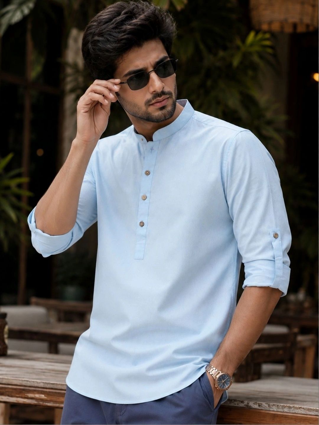See Designs Pure Cotton Mandarin Collar Thread Work Short Kurta