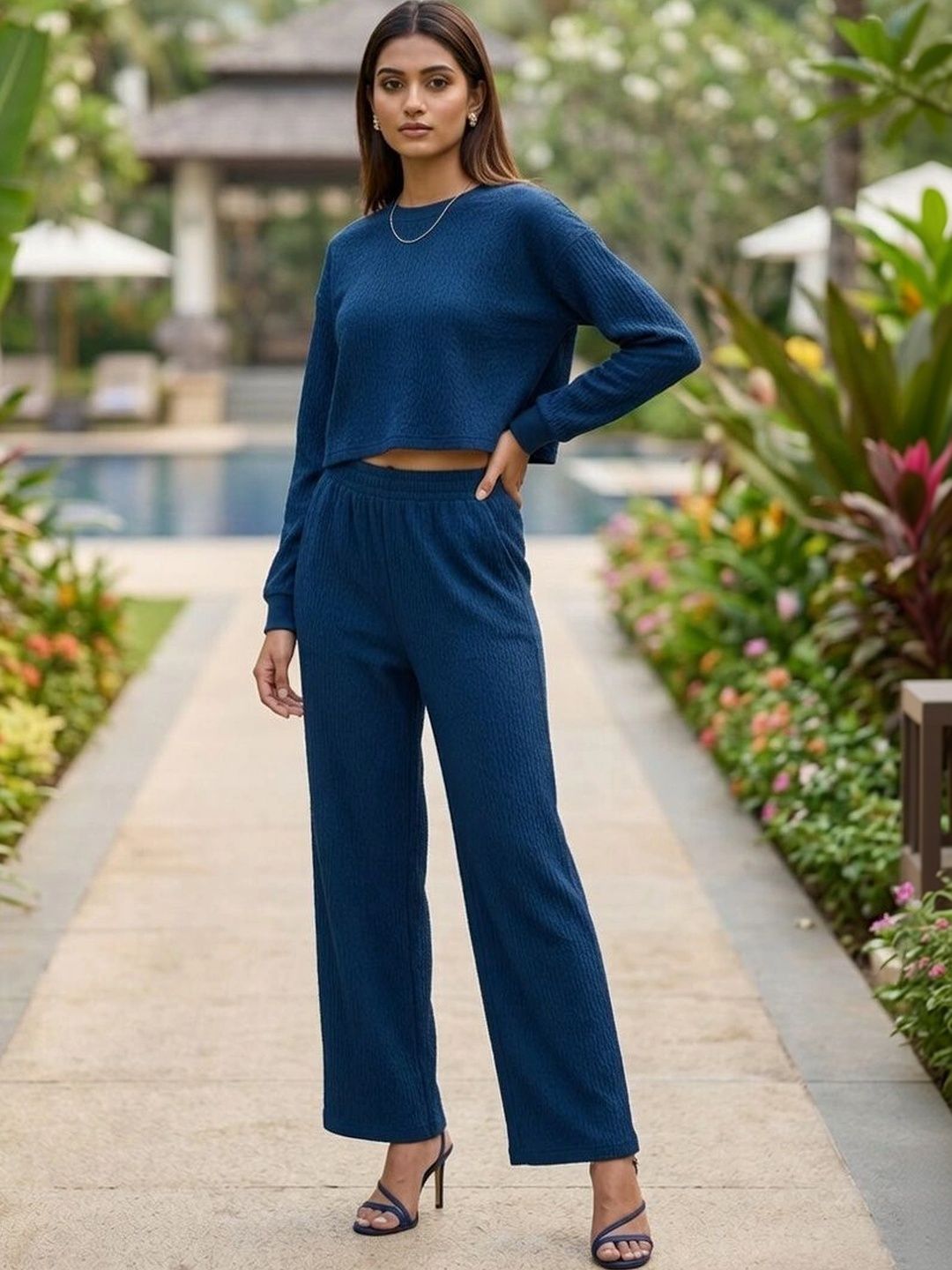 Merira Knitted Self Design Sweater with Trousers