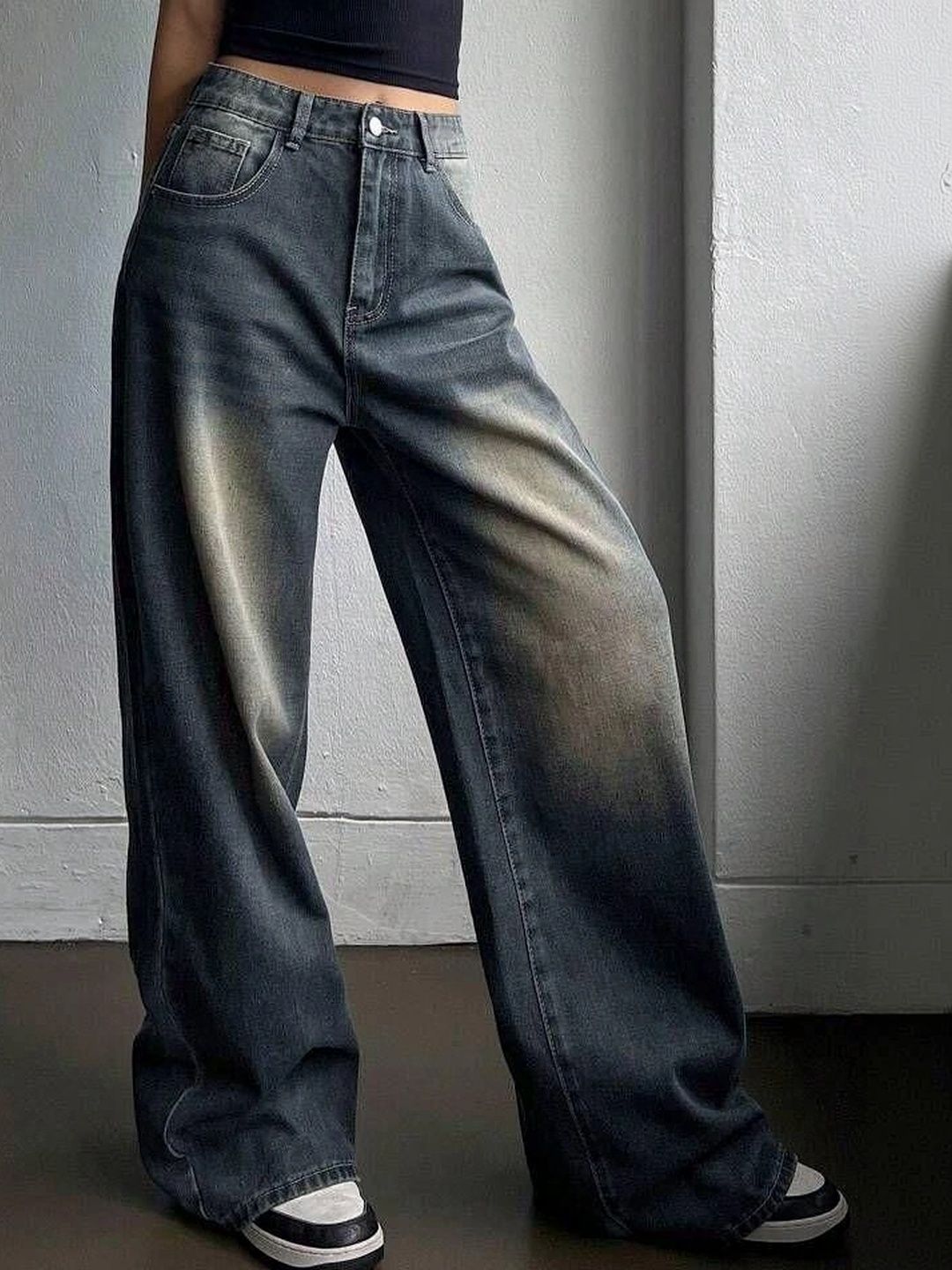 ZUYA Women Wide Leg High-Rise Ombre Jeans