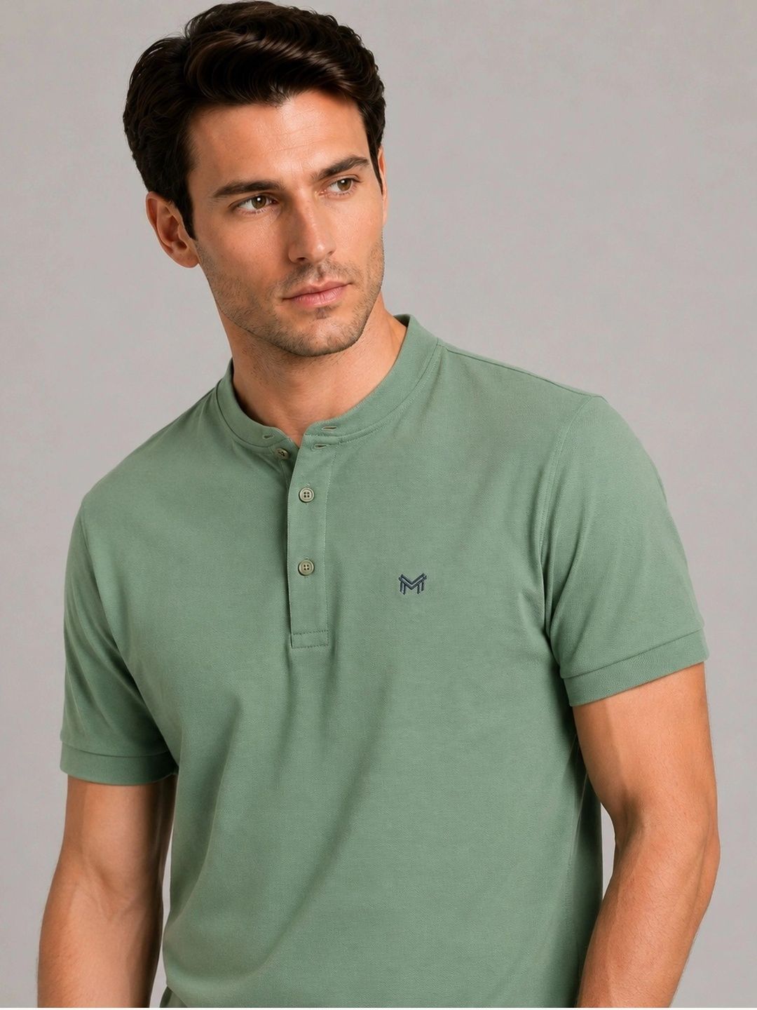 Monk Mode Men Brand Logo Mandarin Collar T-shirt