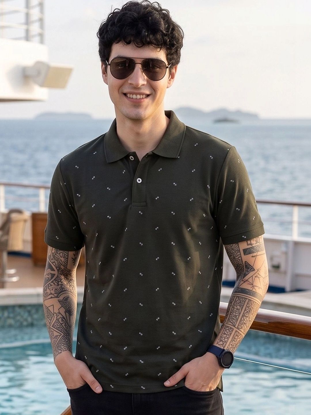 AIN6 Men Printed Polo Collar T-shirt