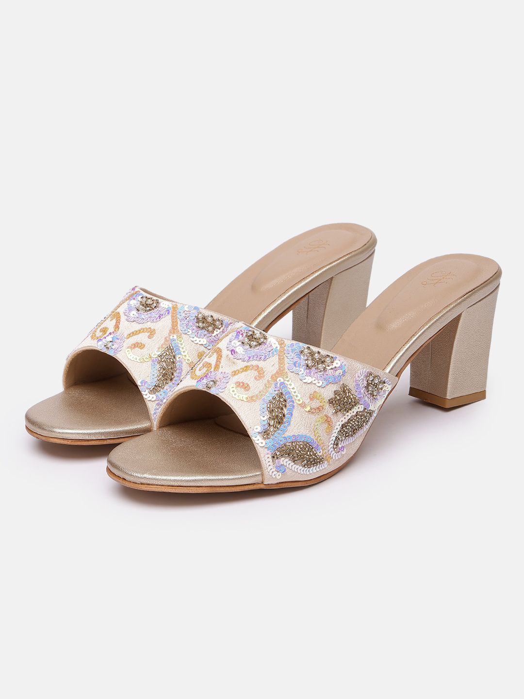 House of Pataudi Ethnic Embellished Block Heeled Sandals