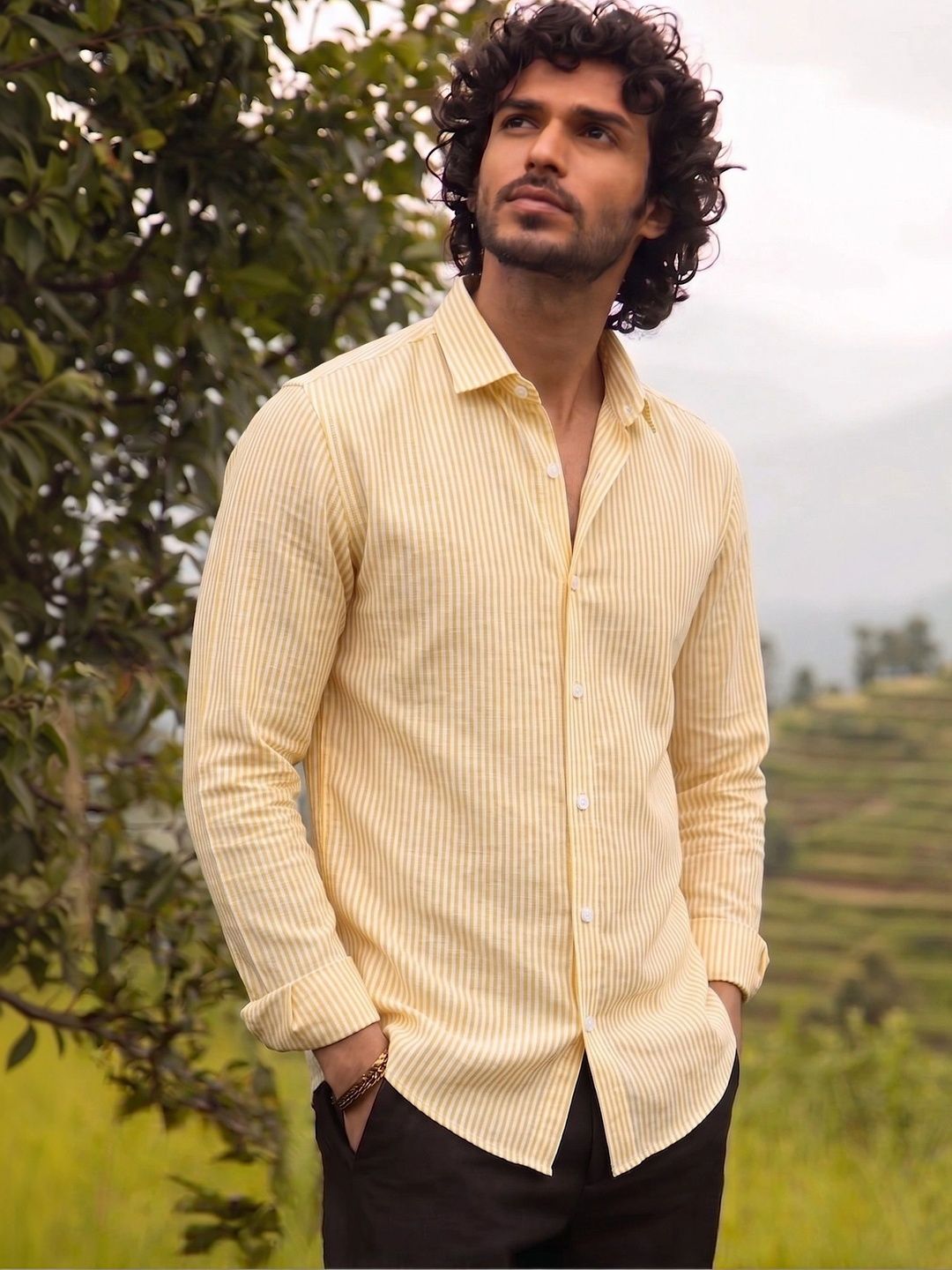 JINIK Men Straight Striped Casual Shirt