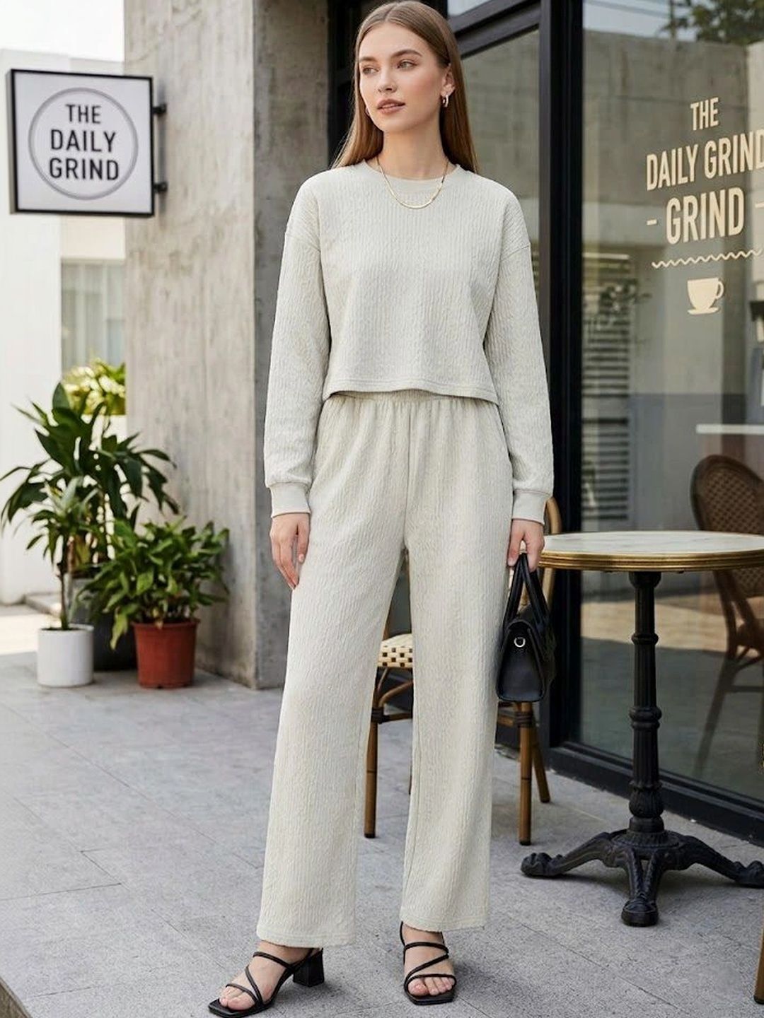 Merira Self Design Sweatshirt with Trousers