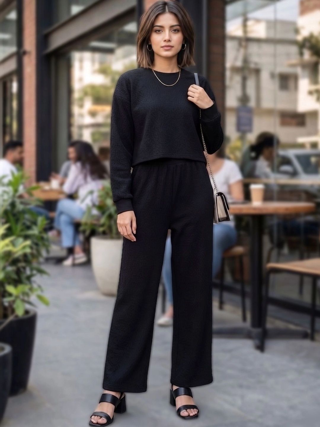 Merira Self Design Sweater with Trousers