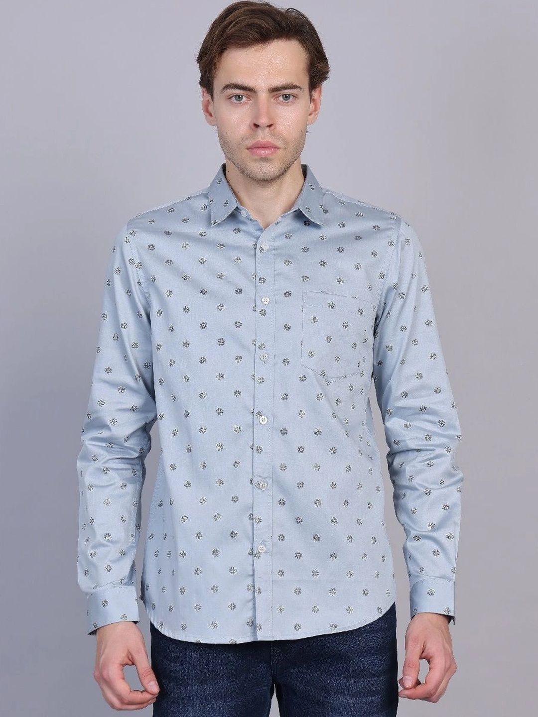 WEARHOUSE Men Classic Printed Casual Shirt