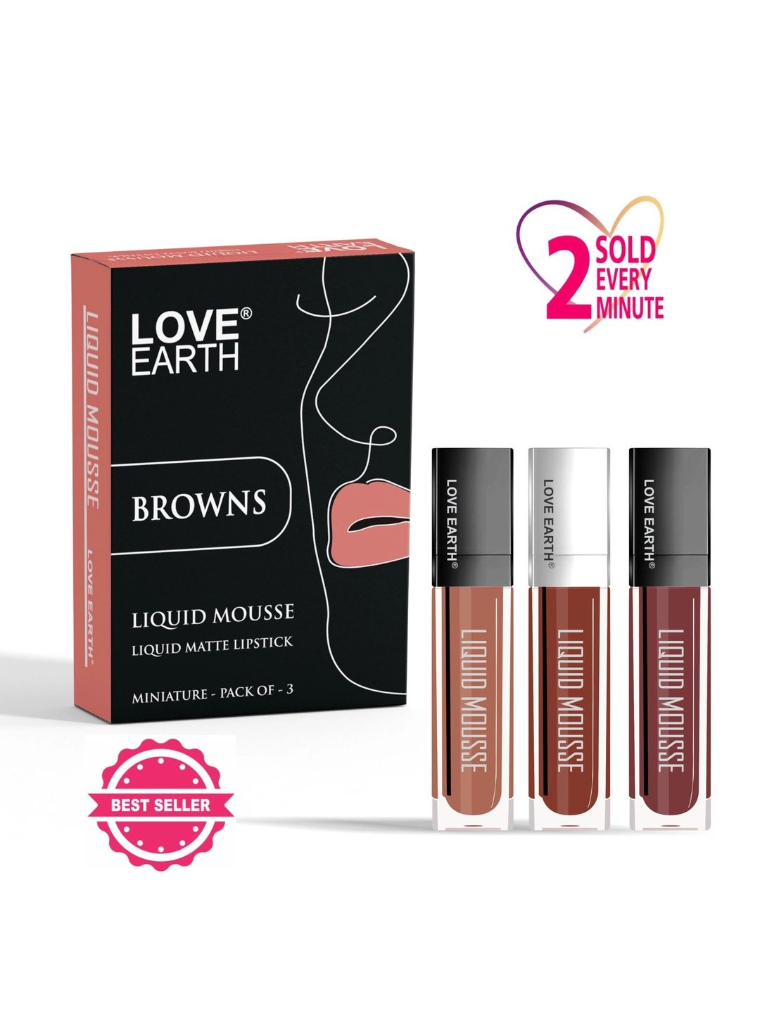 LOVE EARTH LOVE EARTH Set Of 3 Liquid Lipstick 1.5ml Each - Brown