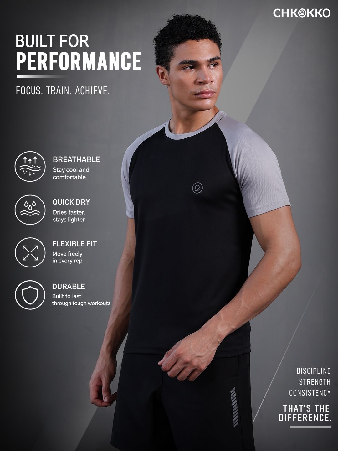 CHKOKKO CHKOKKO Men Black & Blue Colourblocked Training or Gym T-shirt