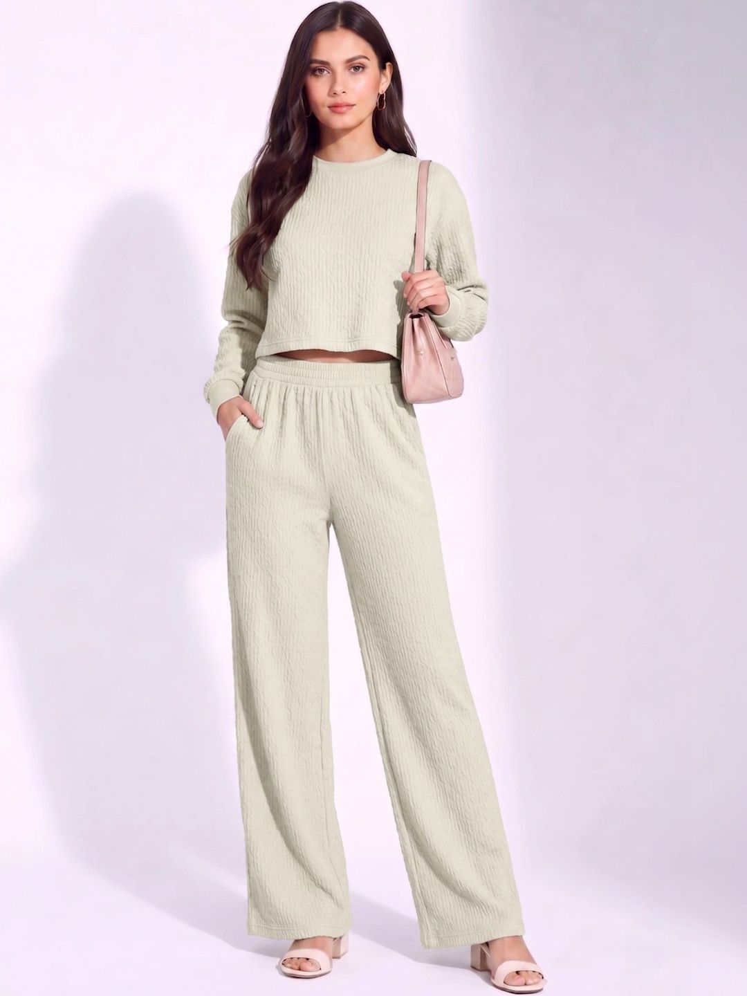 Merira Knitted Self Design Sweater with Trousers