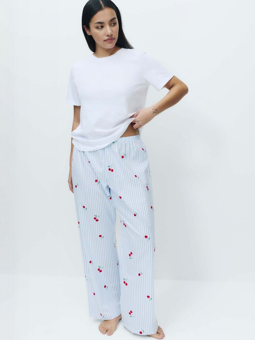 Marks & Spencer Pure Cotton Pyjama Set With Woven Bottoms