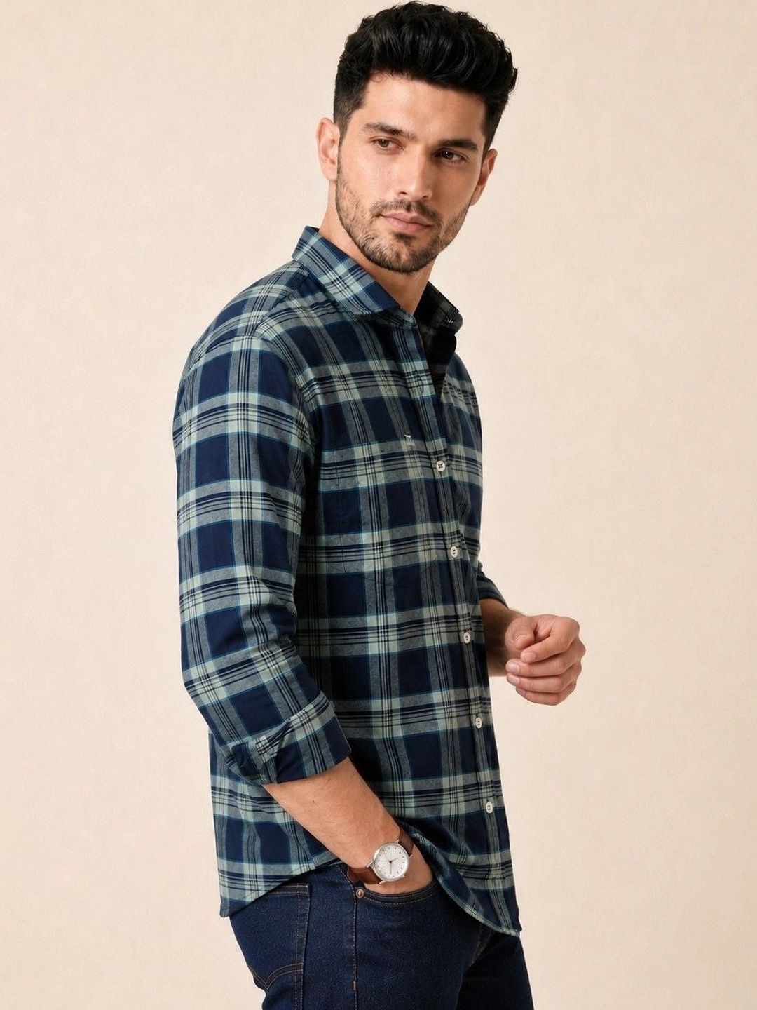 da stalker Men Comfort Slim Fit Tartan Checks Checked Casual Shirt