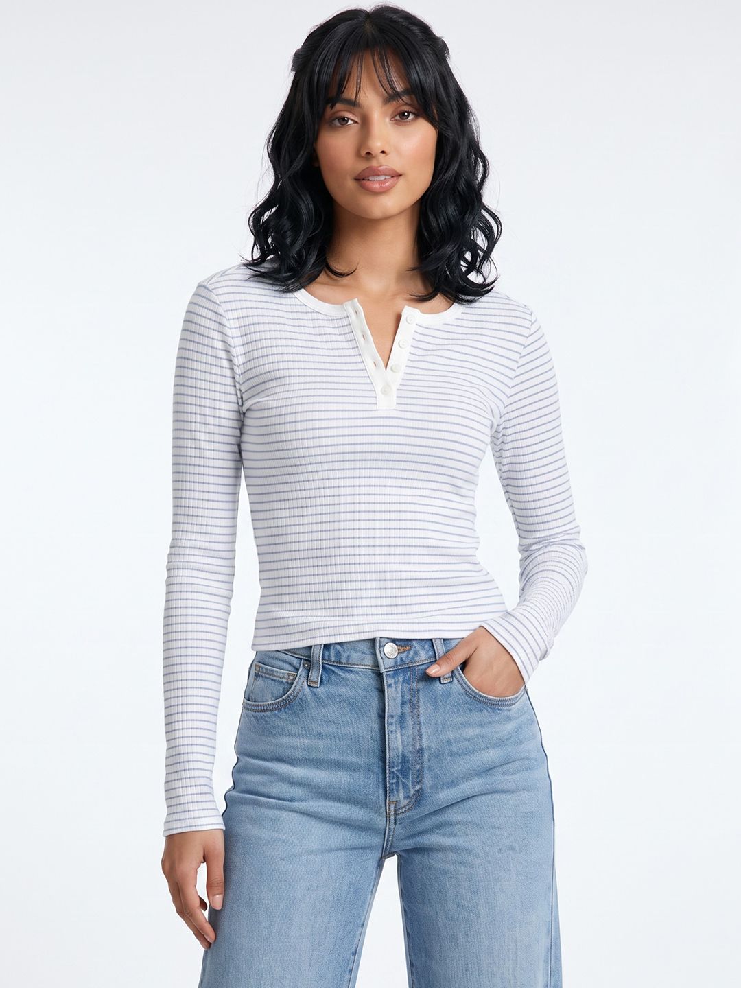 glitchez Striped Pure Cotton Fitted Top