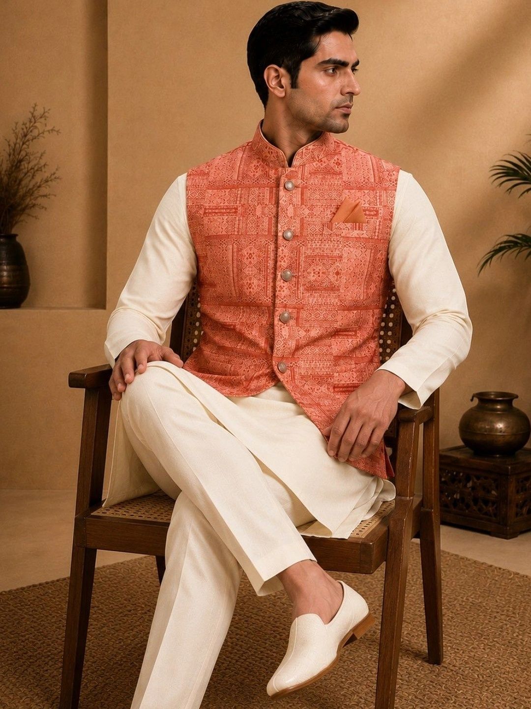 TRENDS OF ETHNIC Printed Mandarin Collared Nehru Jackets