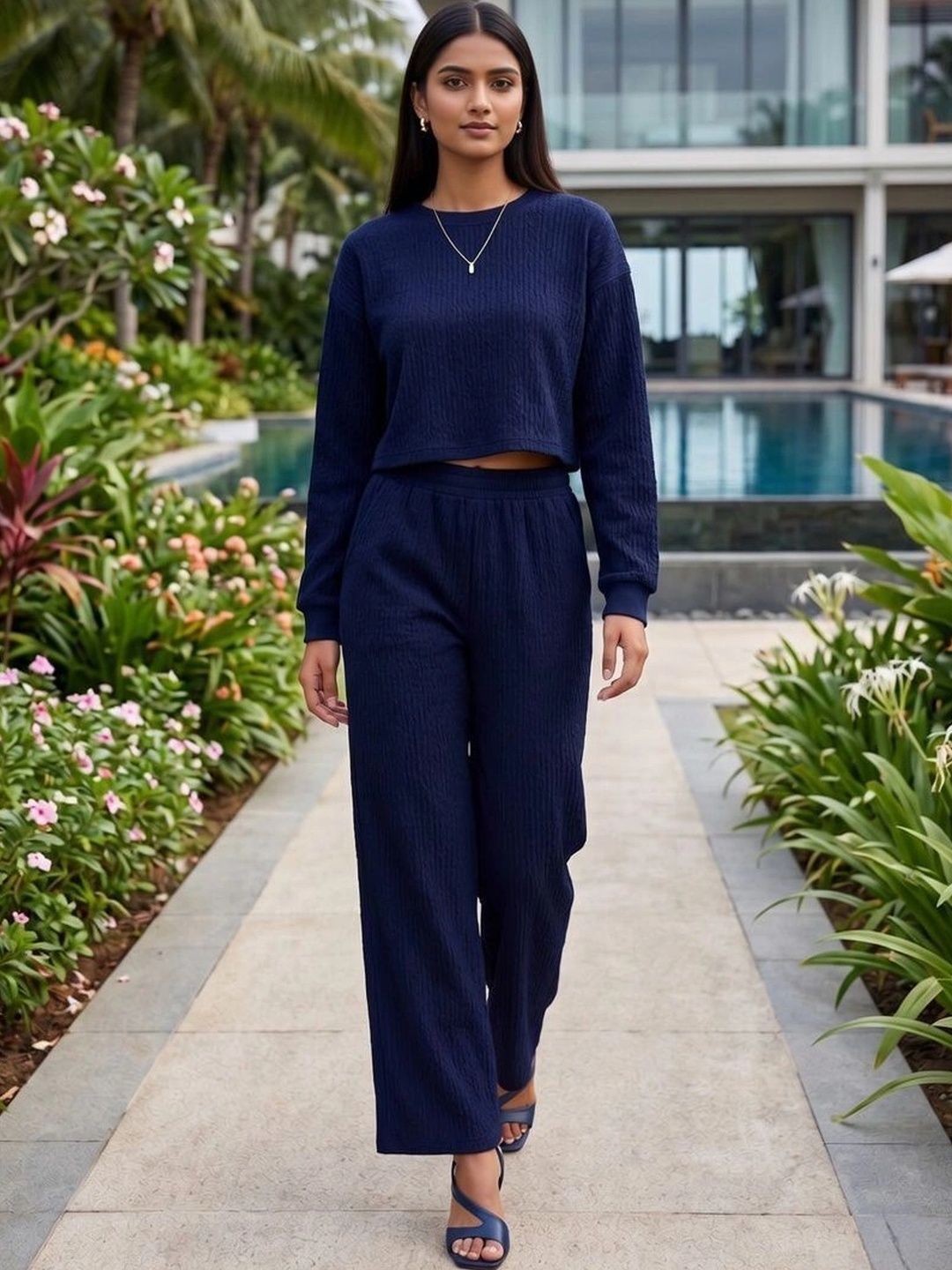 Merira Knitted Self Design Sweater with Trousers