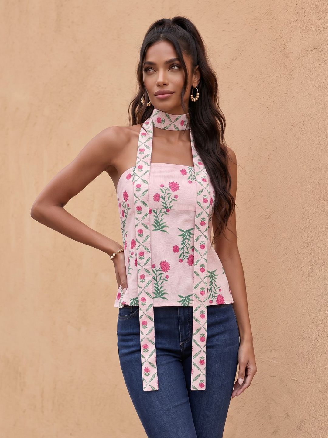 fusion by glitchez fusion by glitchez Floral Printed Strapless A-Line Top