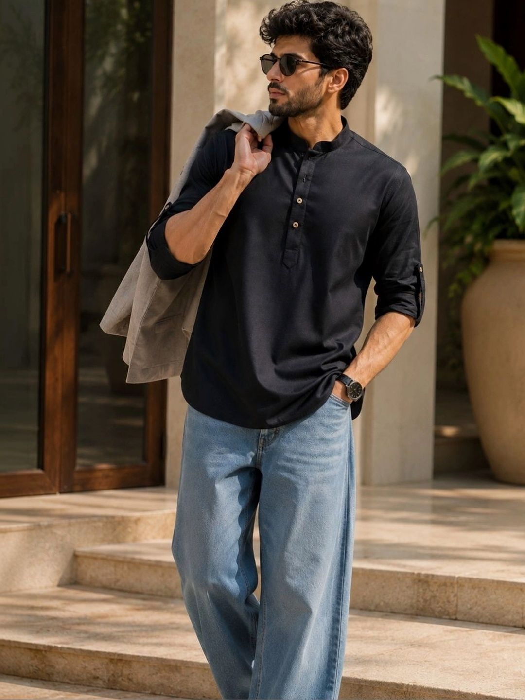 See Designs Casual Men Mandarin Collar Cotton Kurta