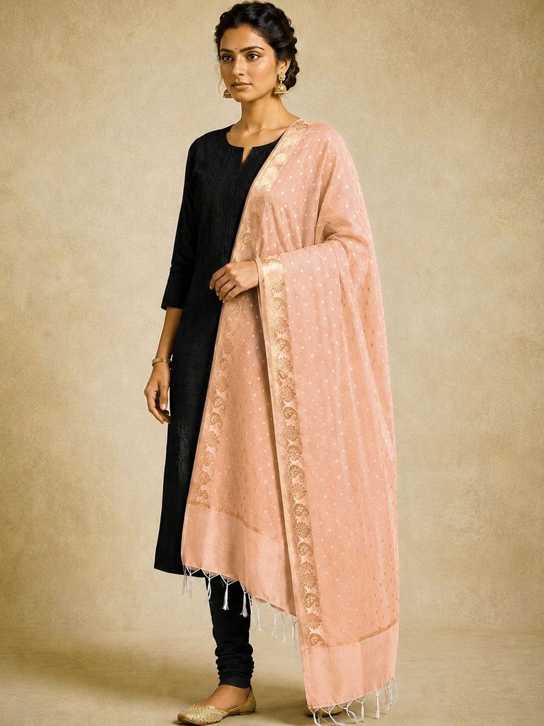 The SDF India Ethnic Motifs Woven Design Dupatta with Zari