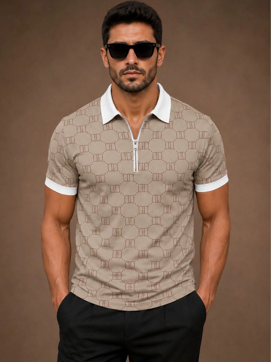 BOLD VIEW Men Printed Polo Collar T-shirt