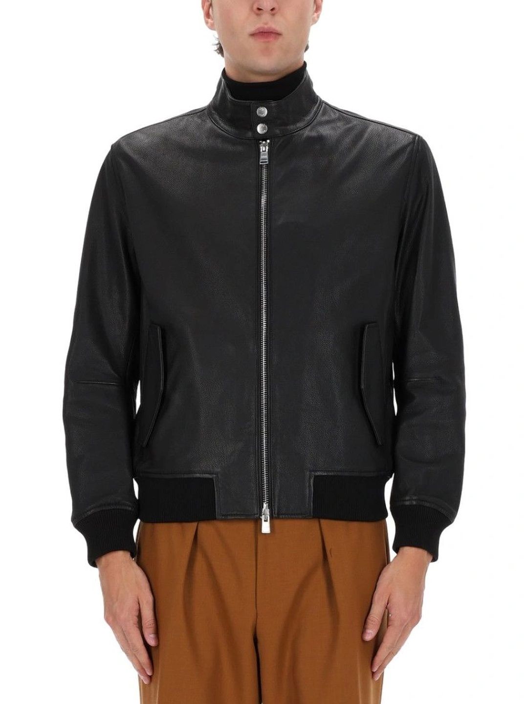 BOSS Men Leather Bomber Jacket